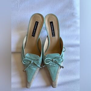 Vintage Y2K Claudia Ciuti Italian blue cream mules kitten heels size 6